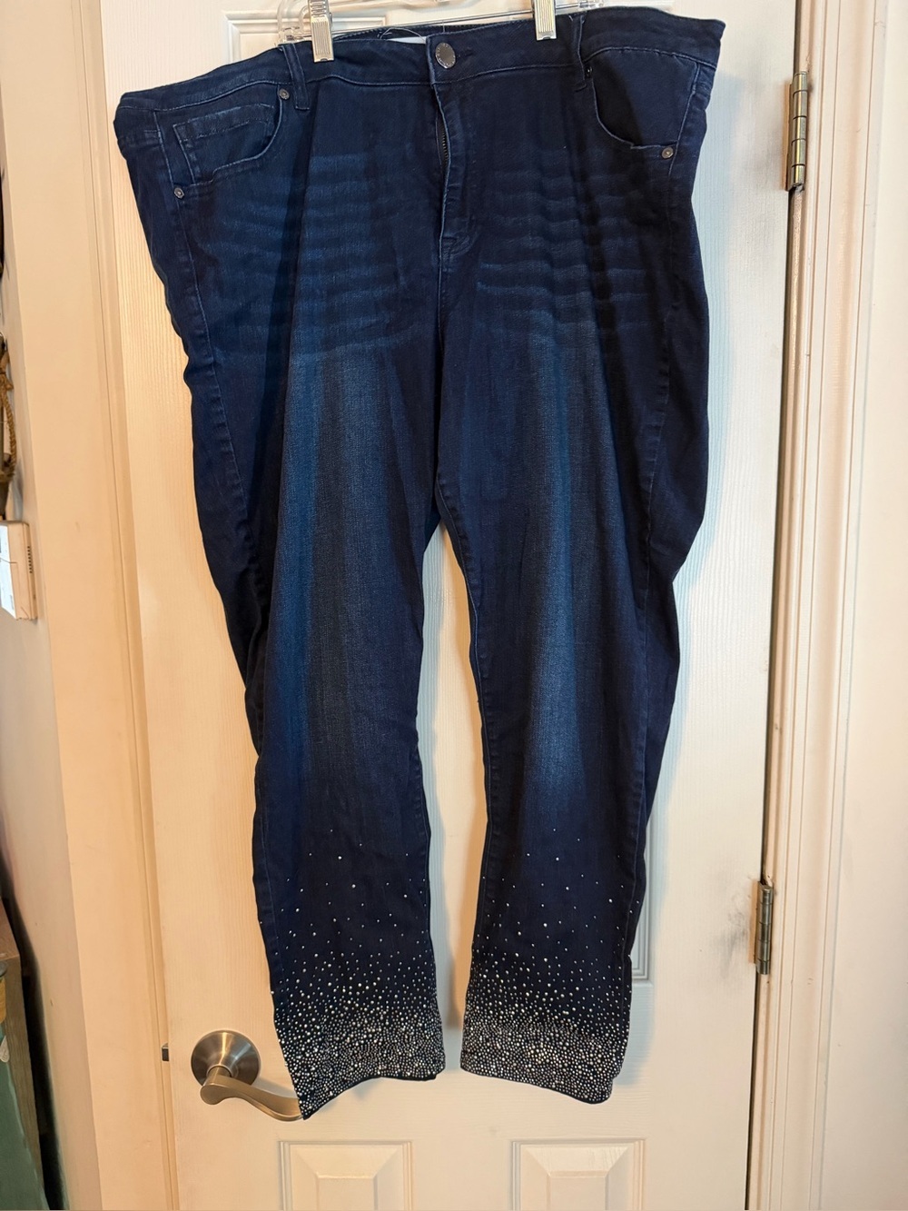 Dark Blue Lane Bryant High Rise Super Stretch Women’s Jeans with Embellished Hem